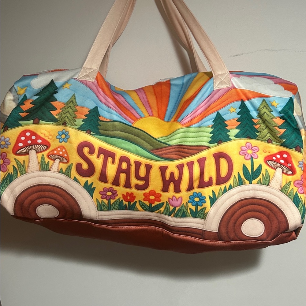 Stay Wild Colorful Canvas Weekender Bag - Pink, Yellow, Multi